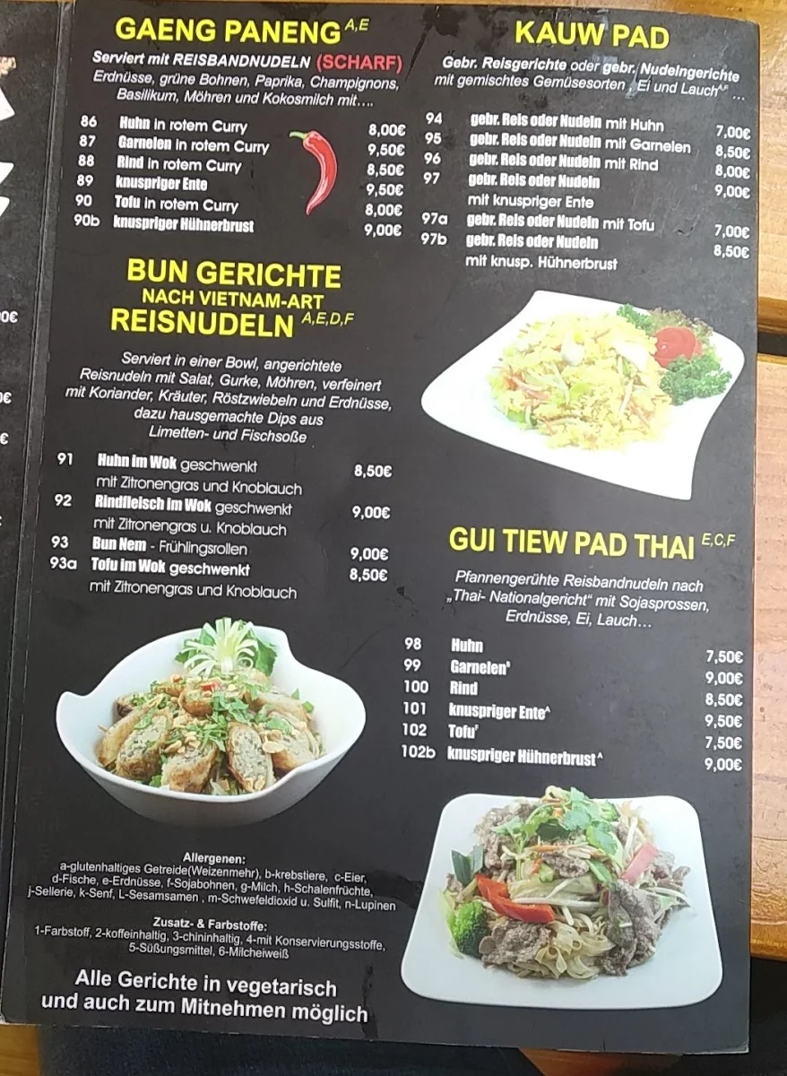 Speisekarte, Viet - Thai Cuisine