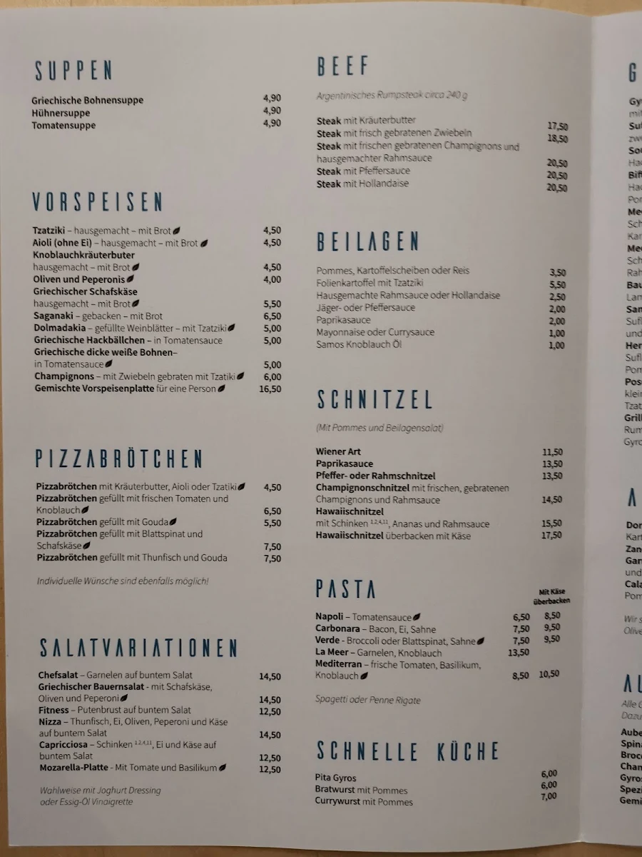 Speisekarte, Taverne Samos