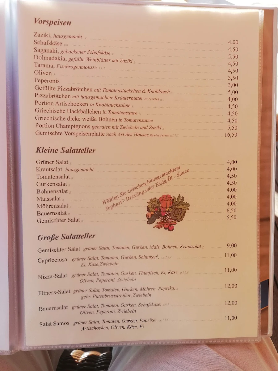 Speisekarte, Taverne Samos