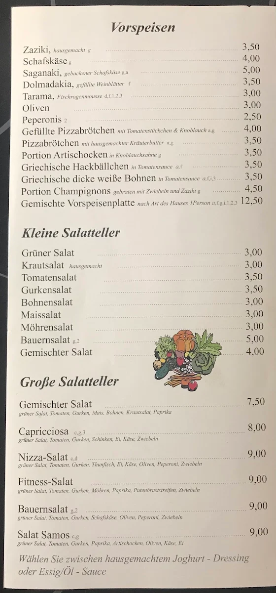 Speisekarte, Taverne Samos