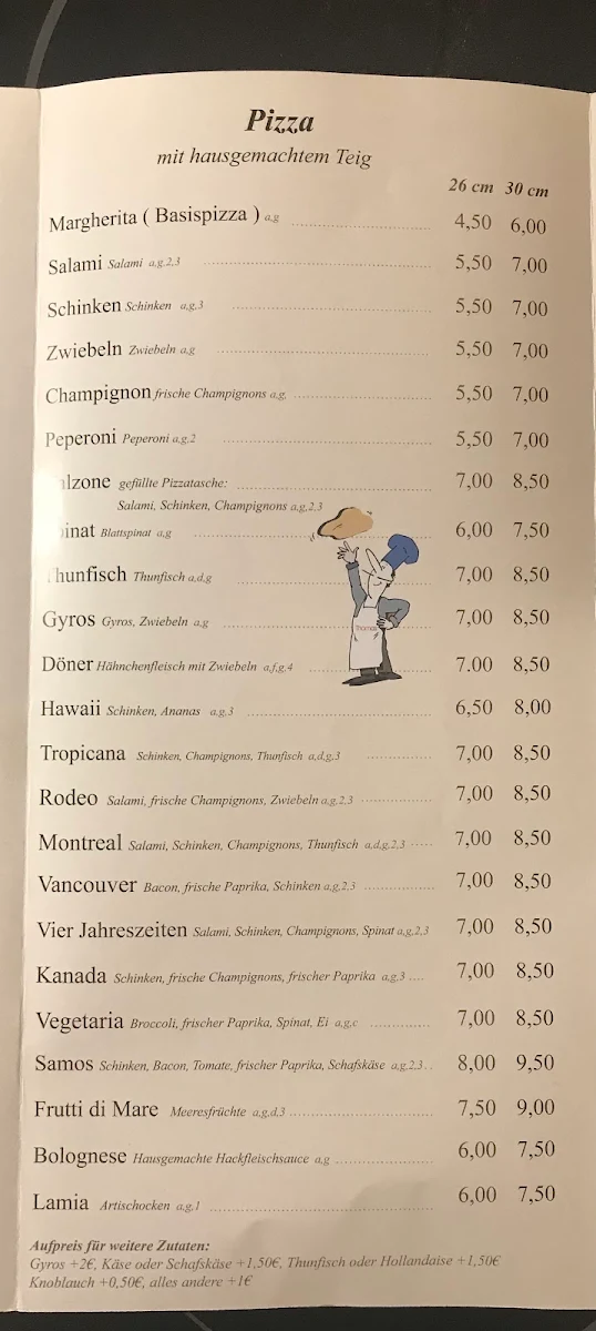 Speisekarte, Taverne Samos