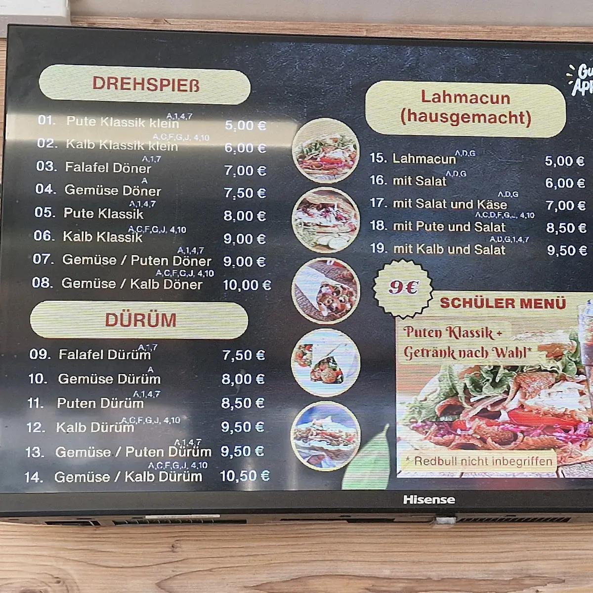 Speisekarte, Mindel Döner