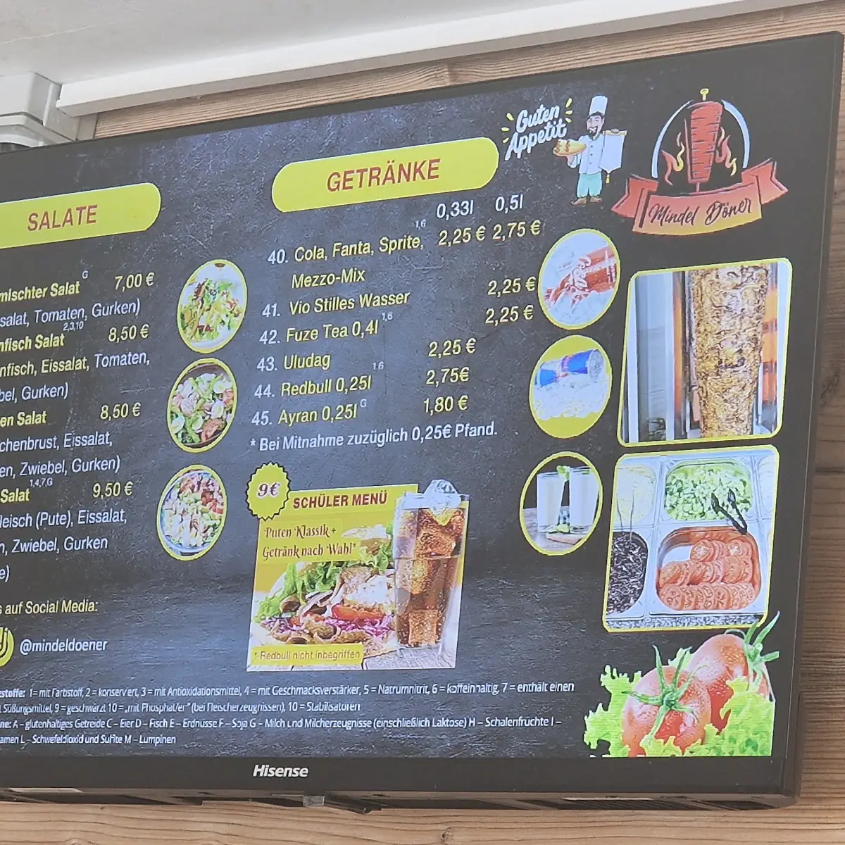 Speisekarte, Mindel Döner