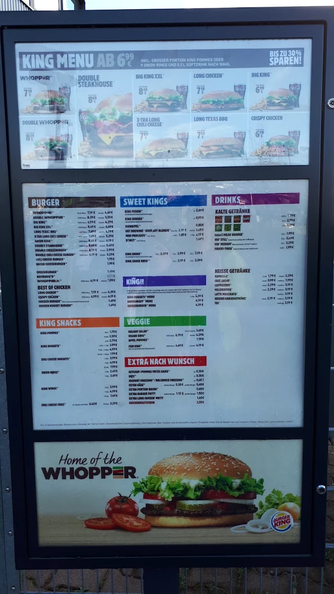 Speisekarte, Burger King