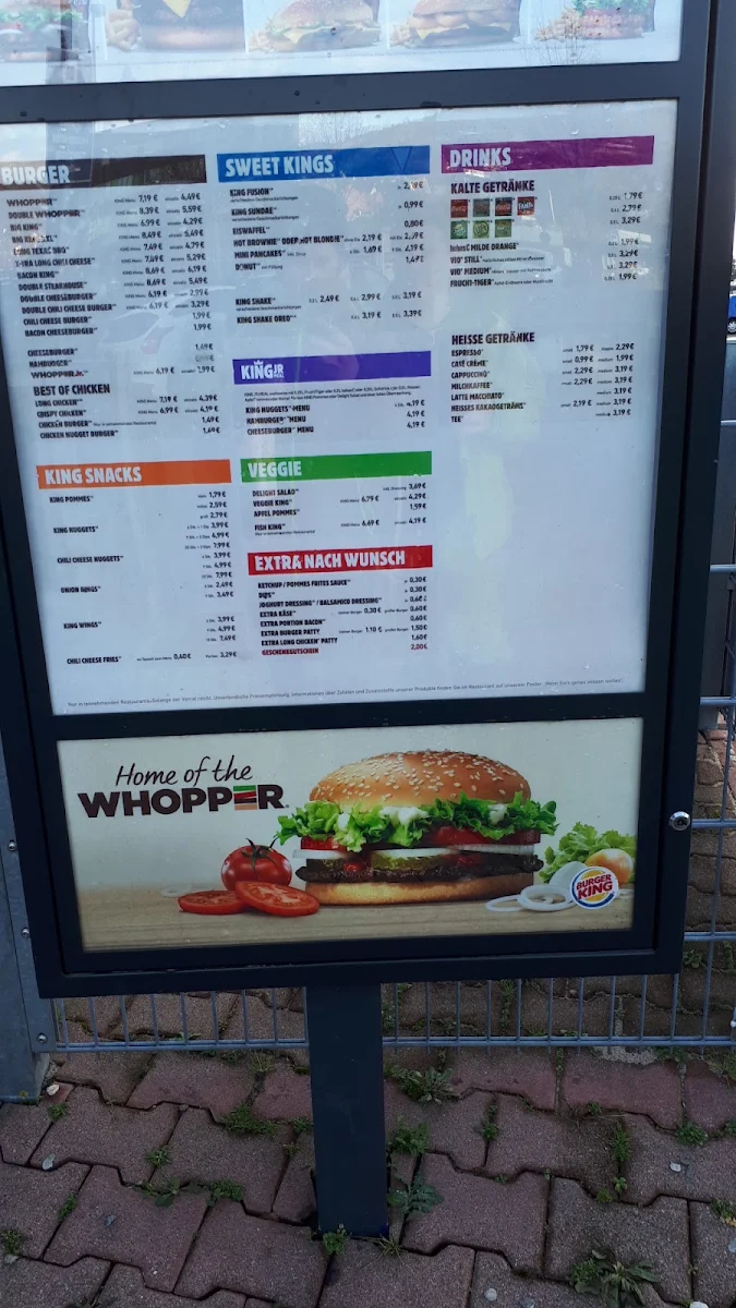 Speisekarte, Burger King