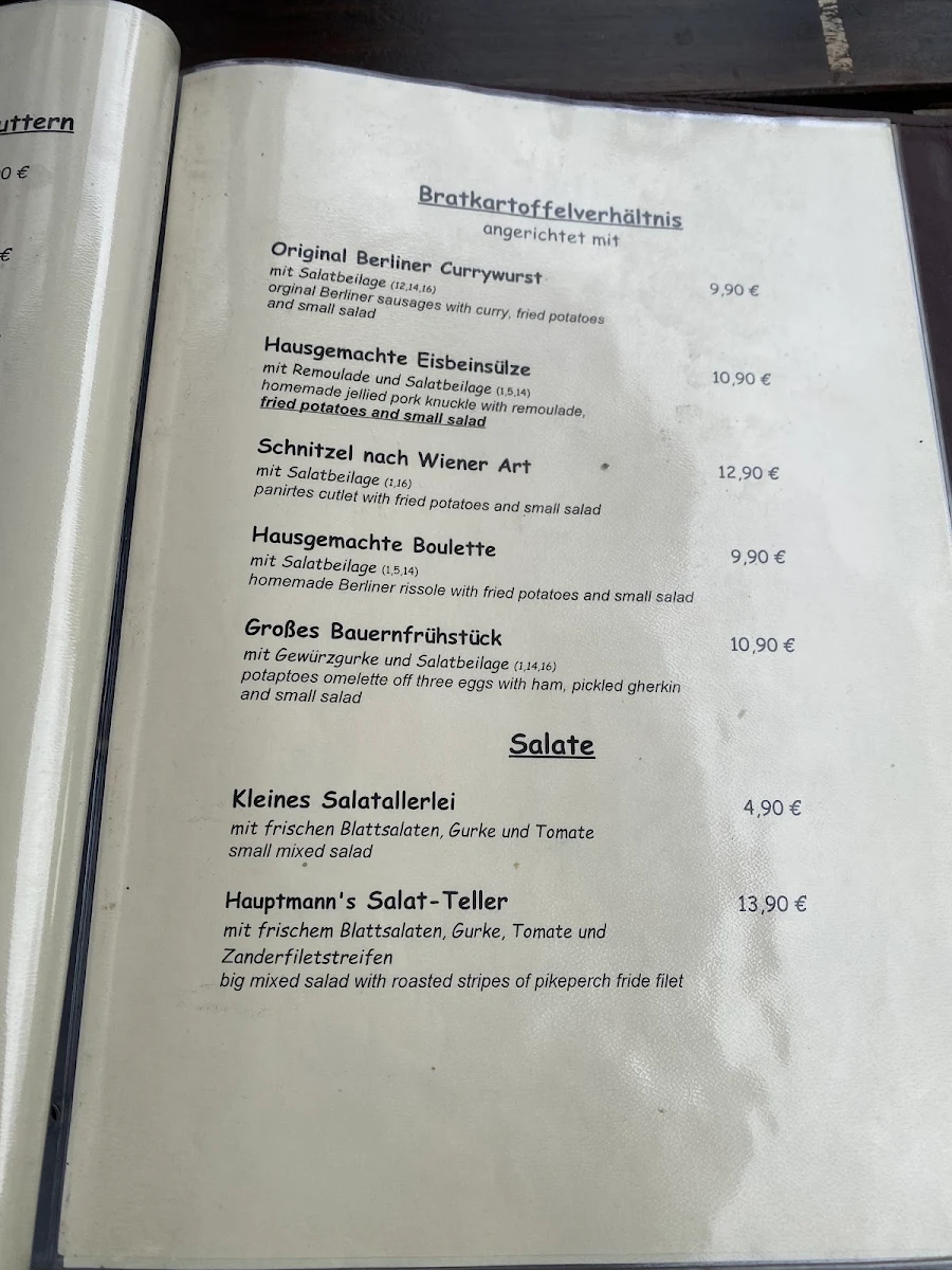 Speisekarte, Restauration Zur Gardestube
