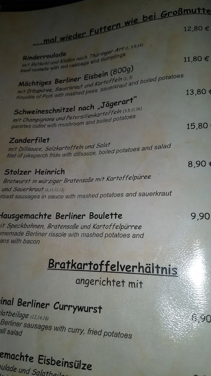 Speisekarte, Restauration Zur Gardestube