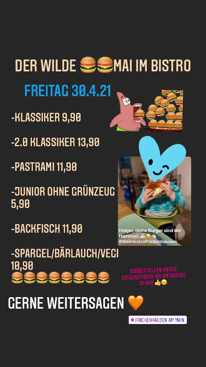 Speisekarte, WEINBISTRO FRICKENHAUSEN