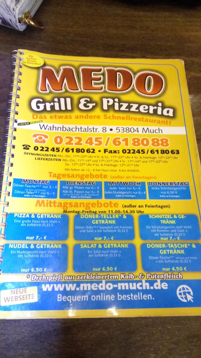 Speisekarte, Medo Grill & Pizzeria
