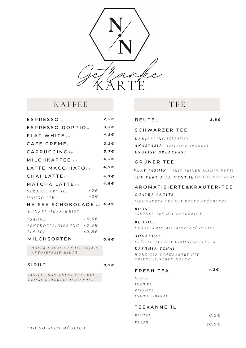 Speisekarte, Nova Brunch&Bar