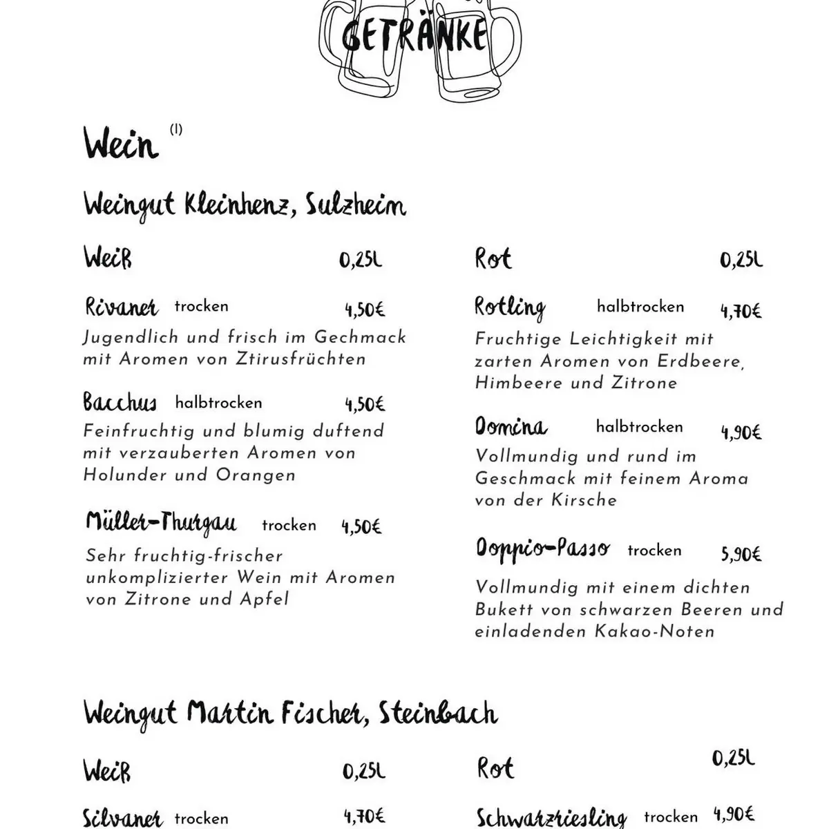 Speisekarte, Biergarten "Zur Benediktiner-Quelle" - Baron