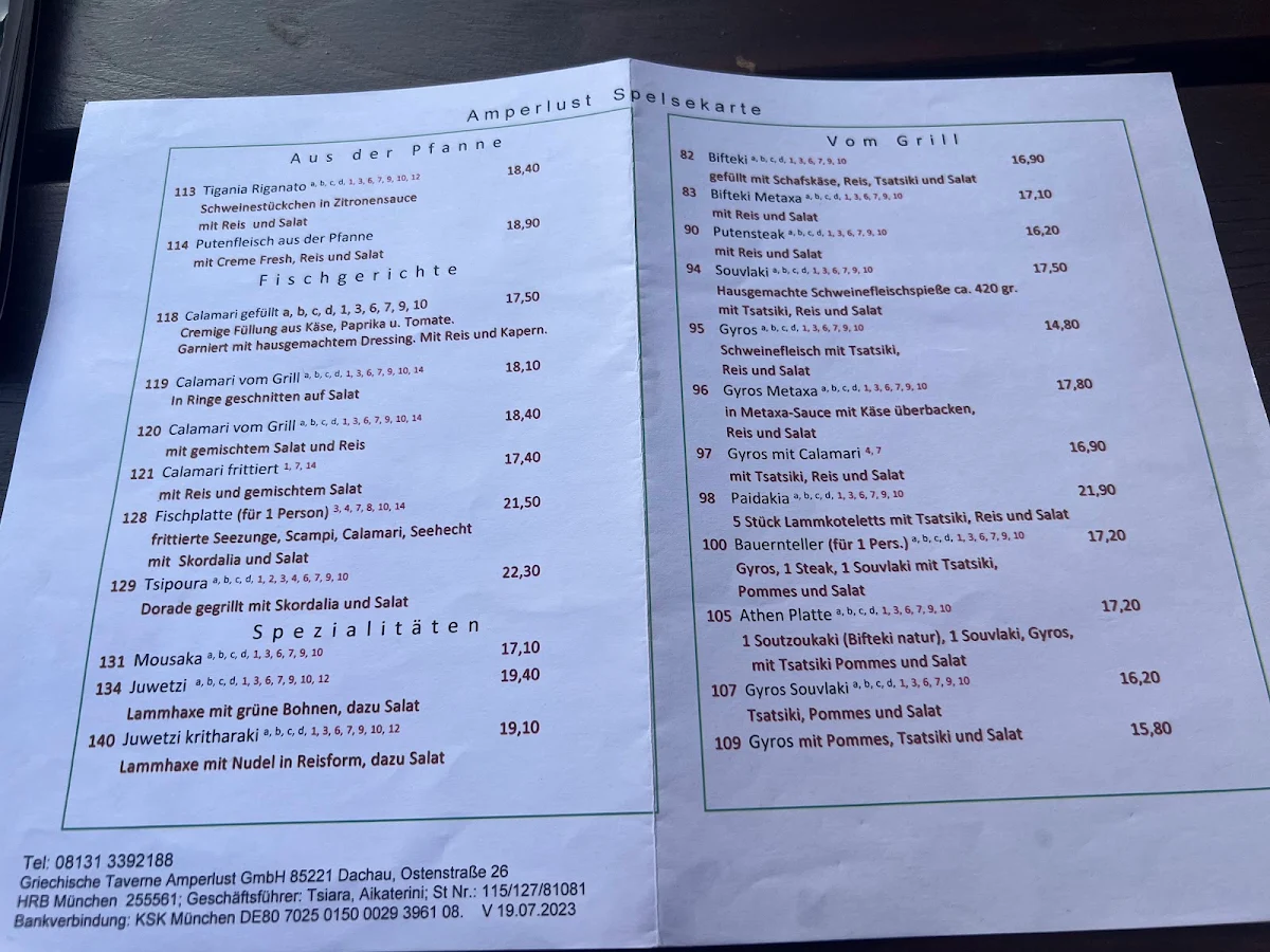 Speisekarte, Amperlust • Griechisches Restaurant