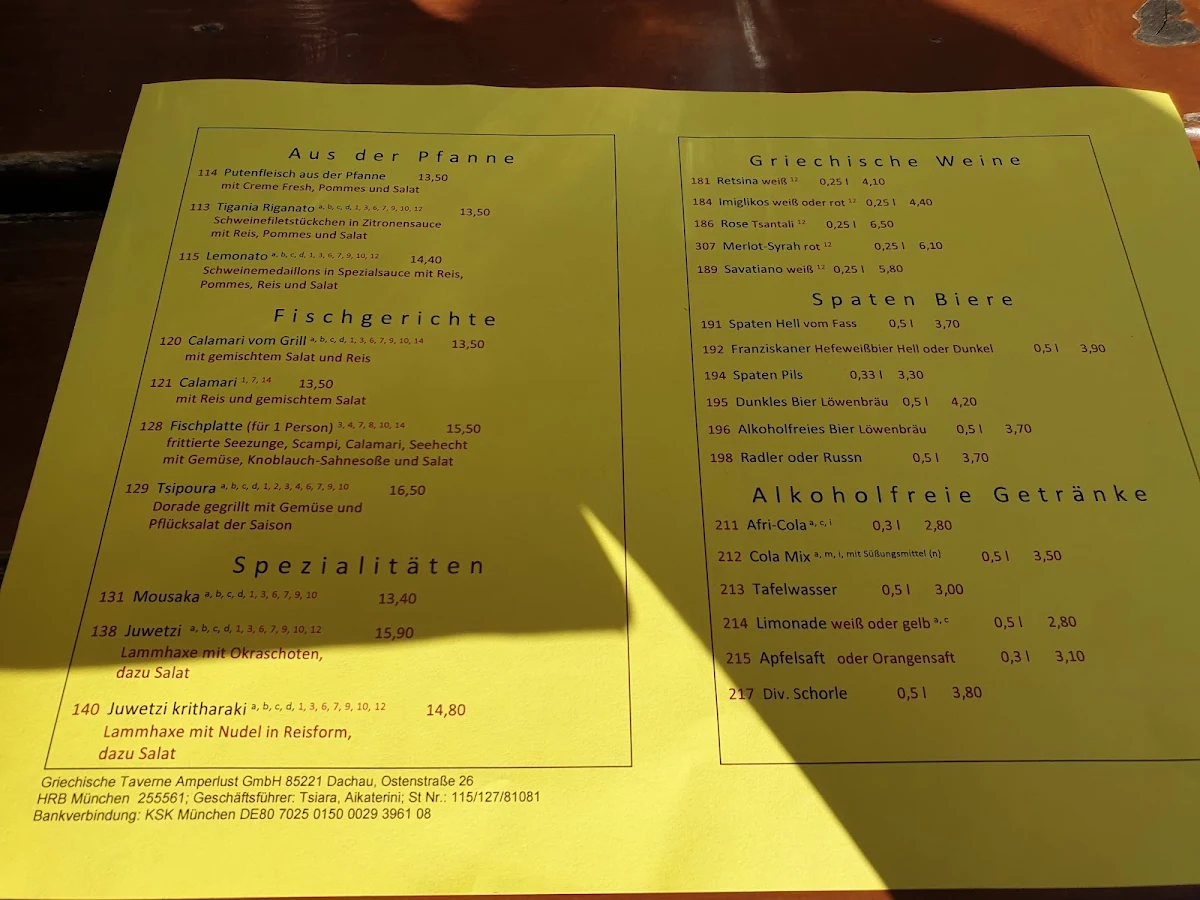 Speisekarte, Amperlust • Griechisches Restaurant
