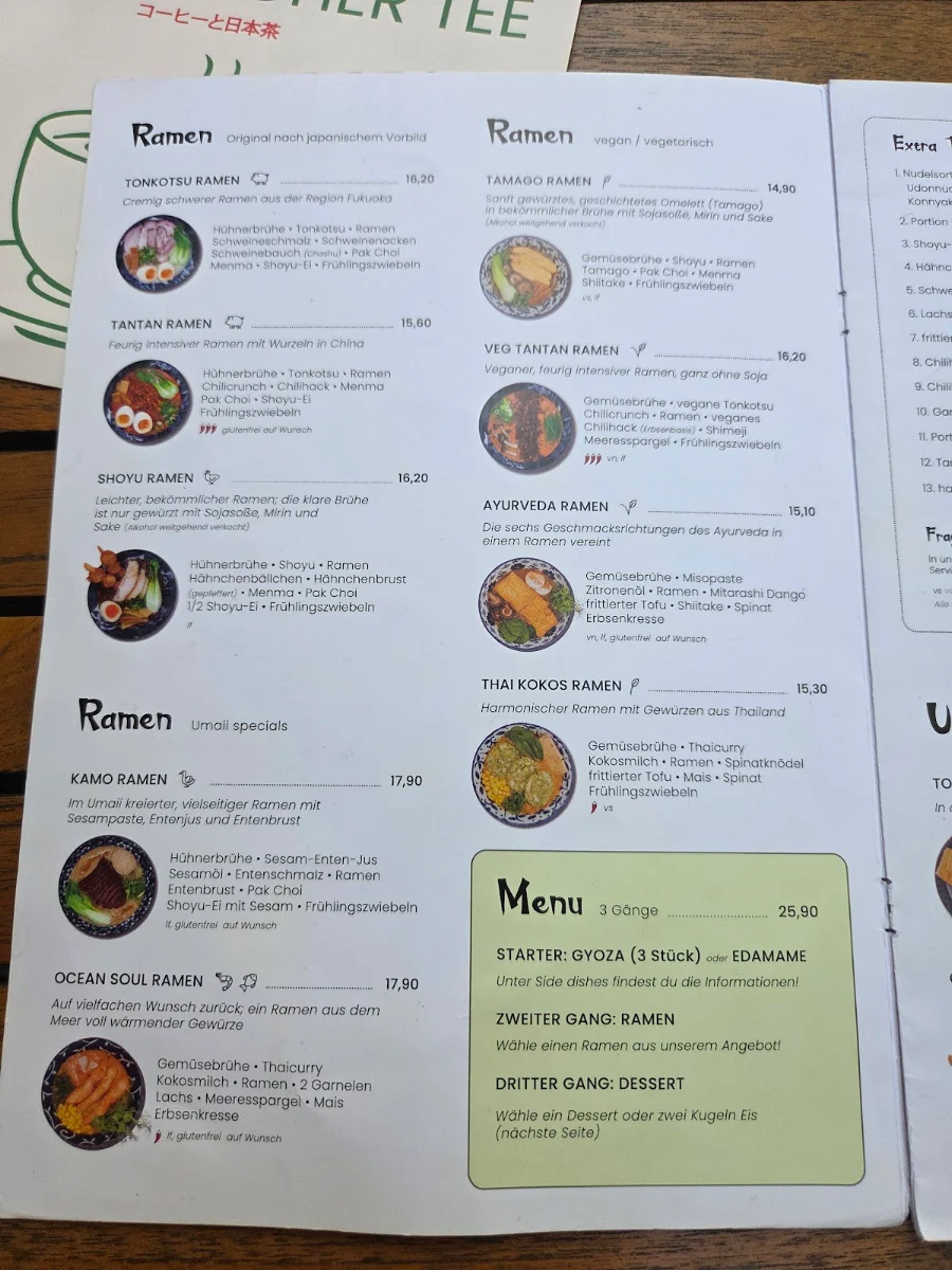 Speisekarte, Umaii Ramenbar Leipzig