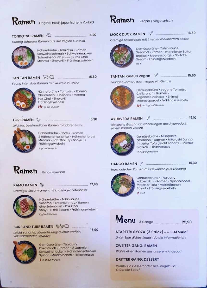 Speisekarte, Umaii Ramenbar Leipzig