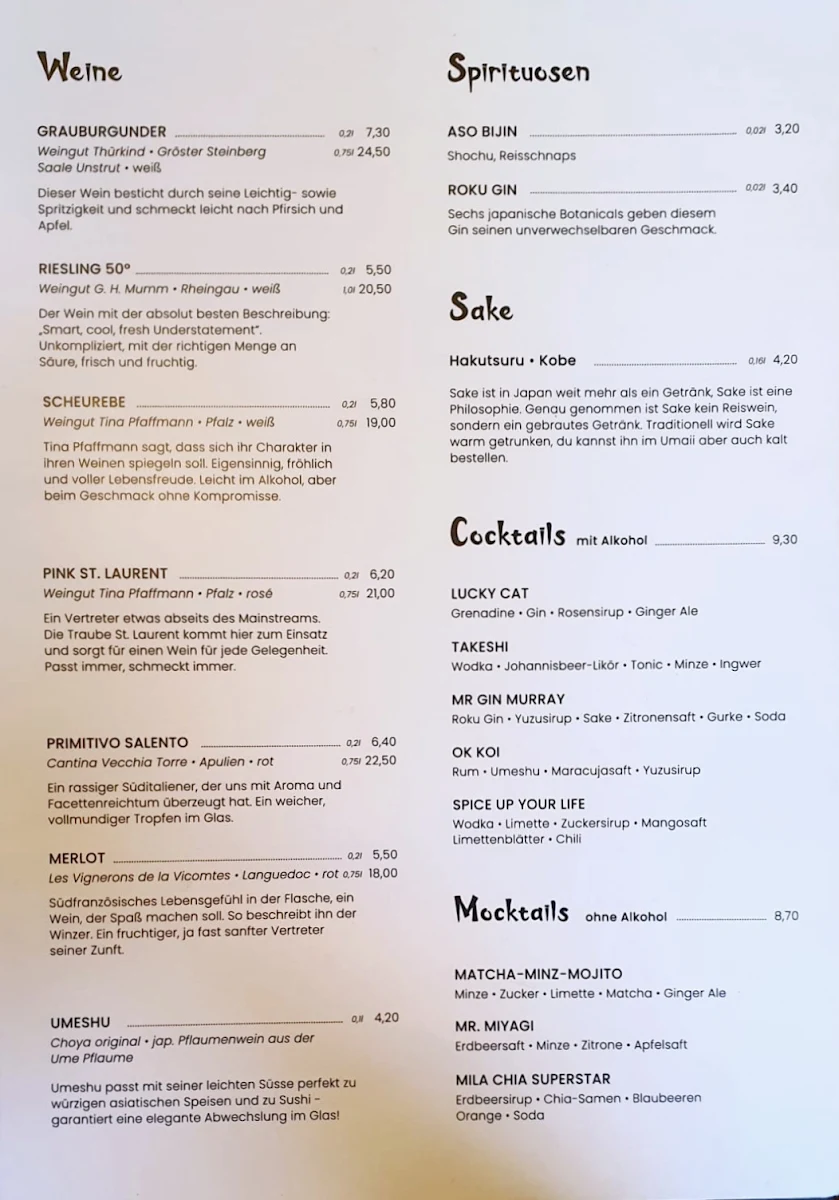 Speisekarte, Umaii Ramenbar Leipzig