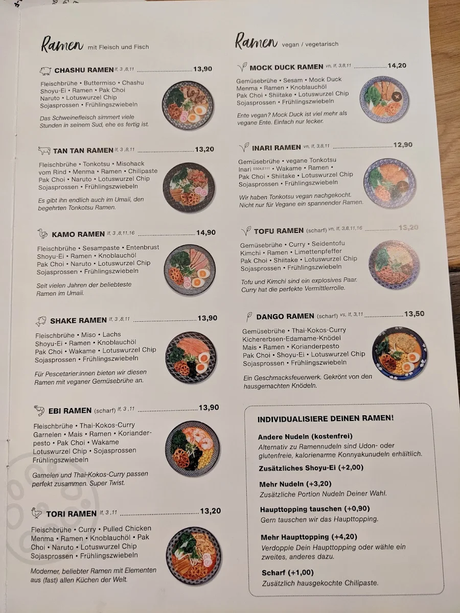 Speisekarte, Umaii Ramenbar Leipzig