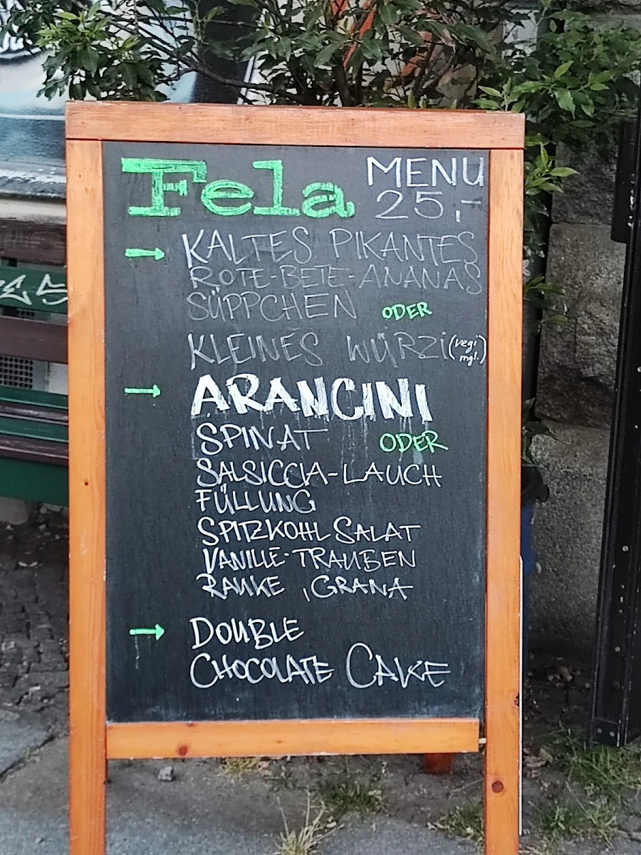 Speisekarte, Fela - Gutes Essen, Gute Leute