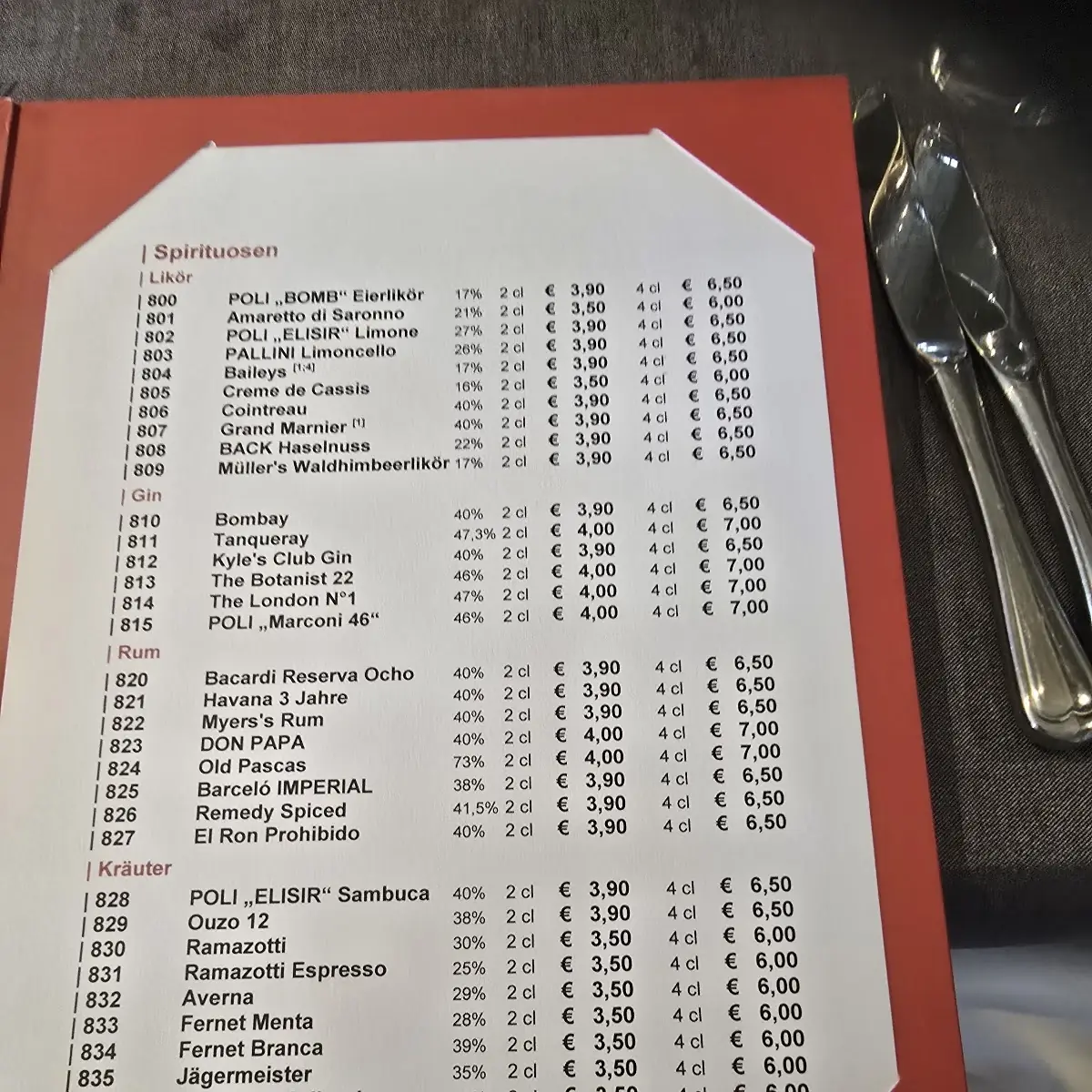 Speisekarte, Restaurant Hotel FELDERBOCK