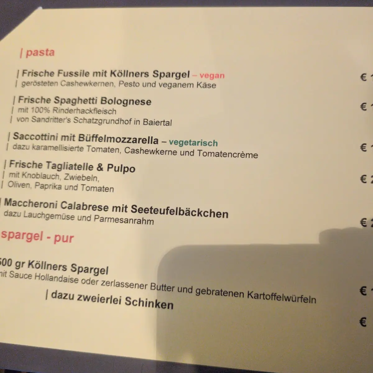 Speisekarte, Restaurant Hotel FELDERBOCK