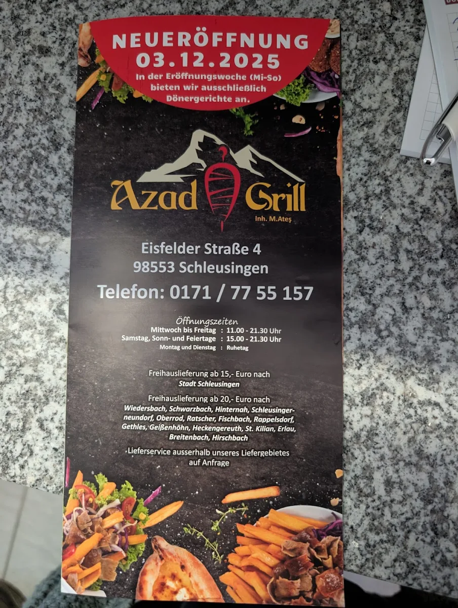 Speisekarte, Azad Grill