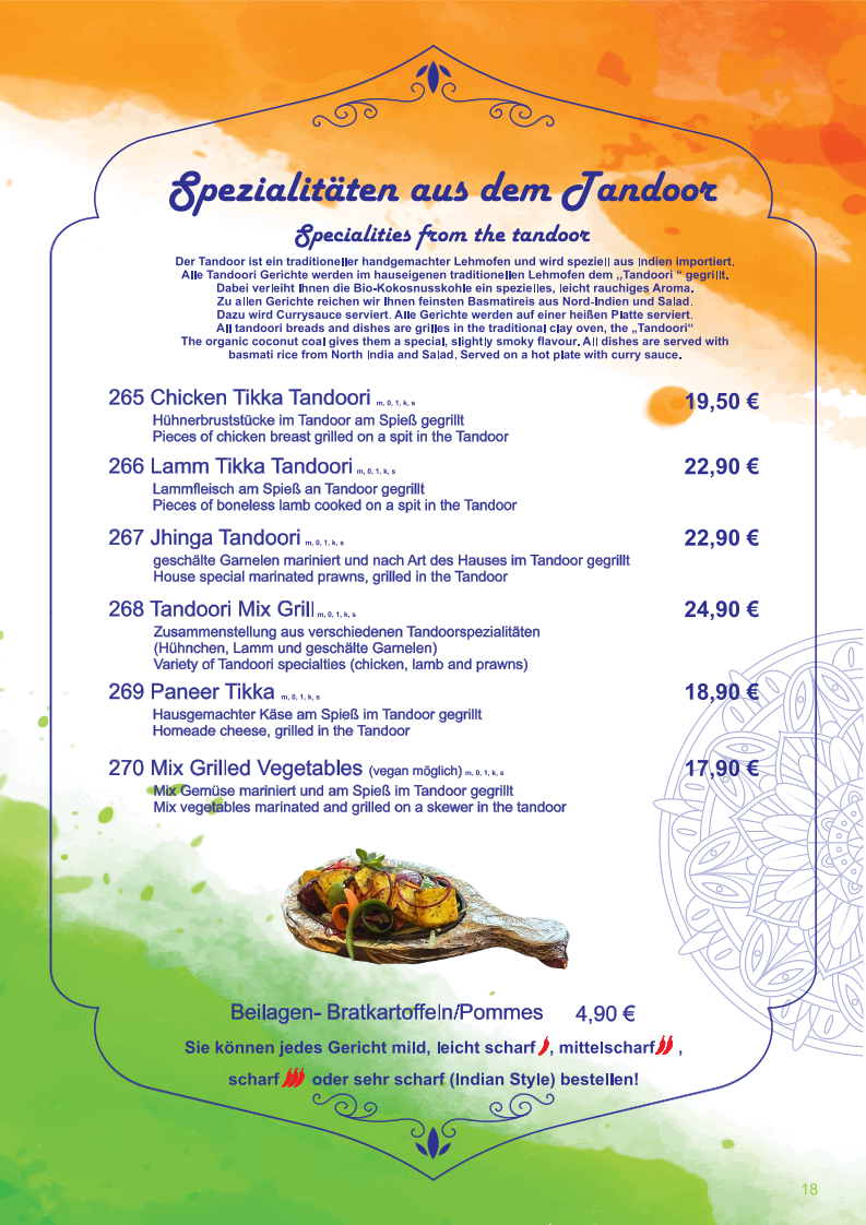 Speisekarte, Ganesha indisches Restaurant