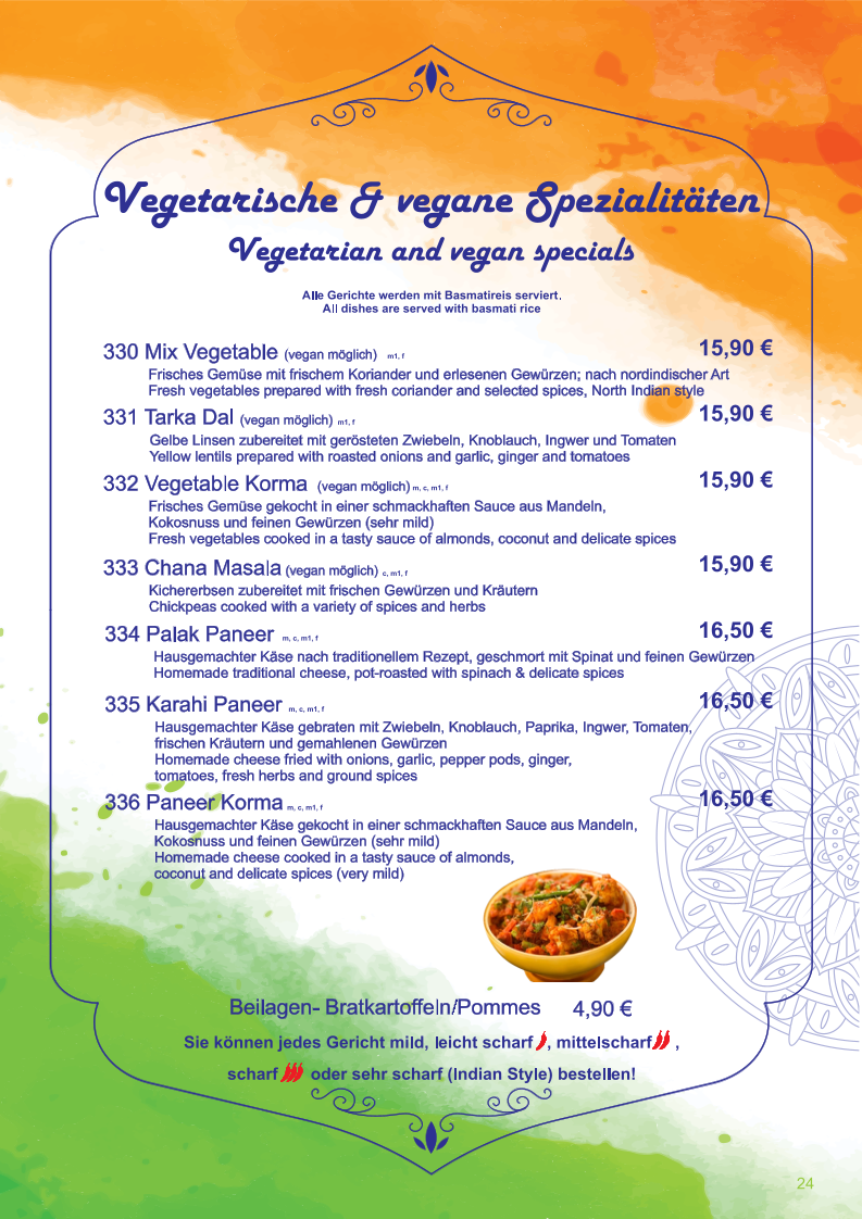 Speisekarte, Ganesha indisches Restaurant