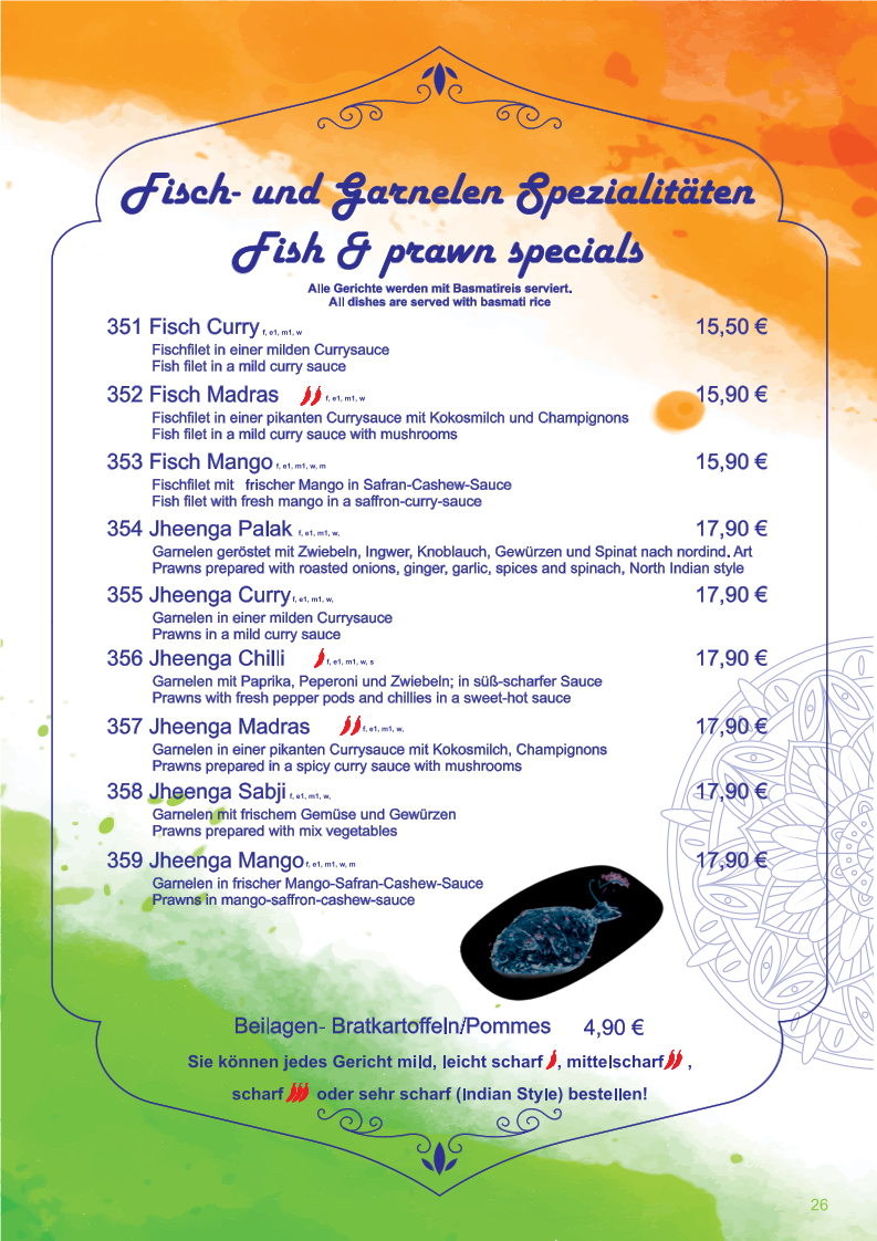 Speisekarte, Ganesha indisches Restaurant