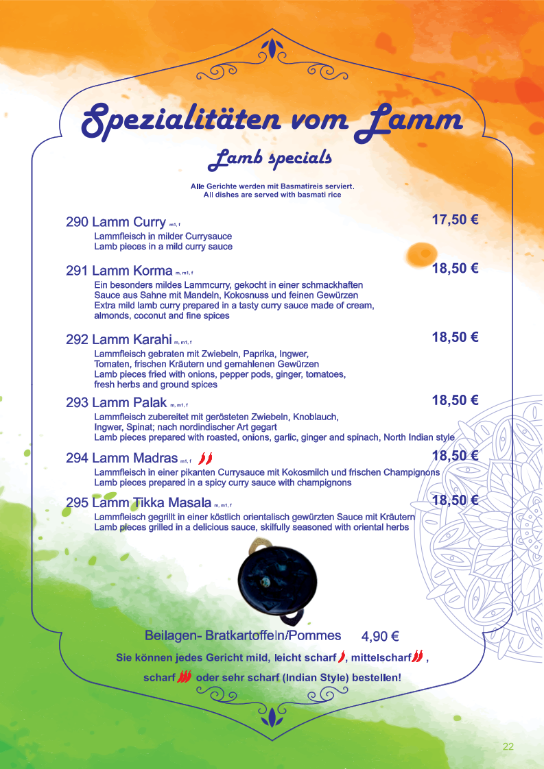Speisekarte, Ganesha indisches Restaurant