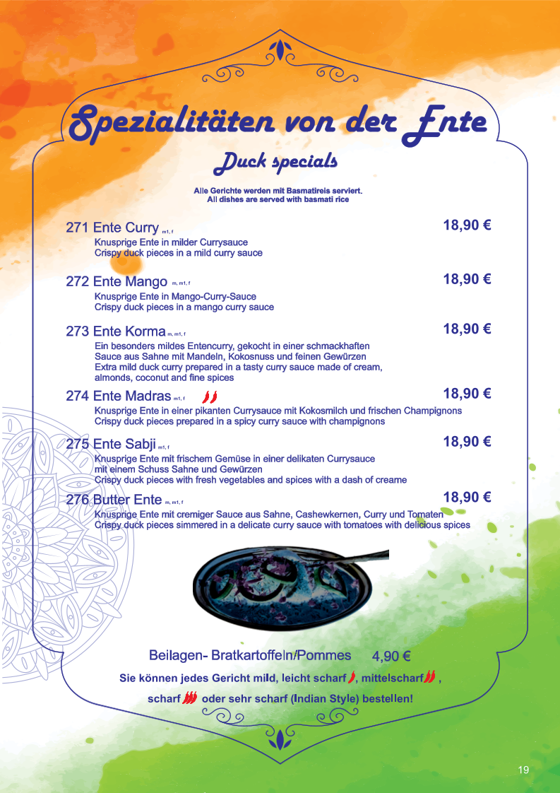 Speisekarte, Ganesha indisches Restaurant
