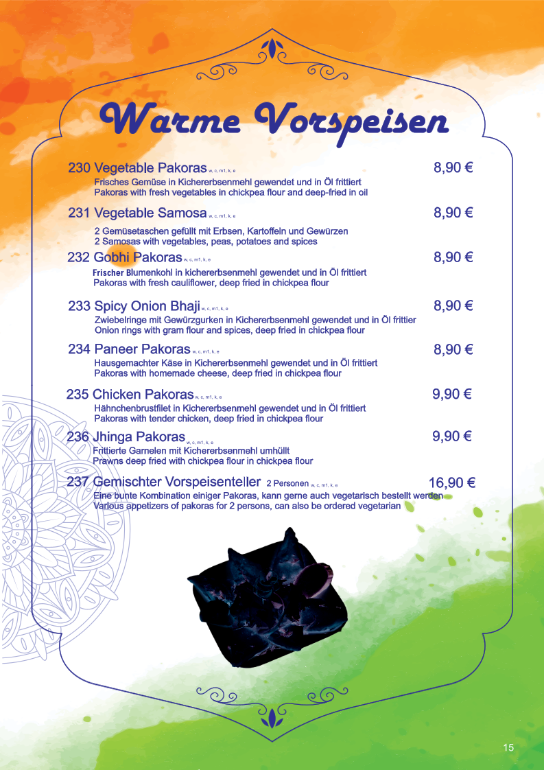 Speisekarte, Ganesha indisches Restaurant