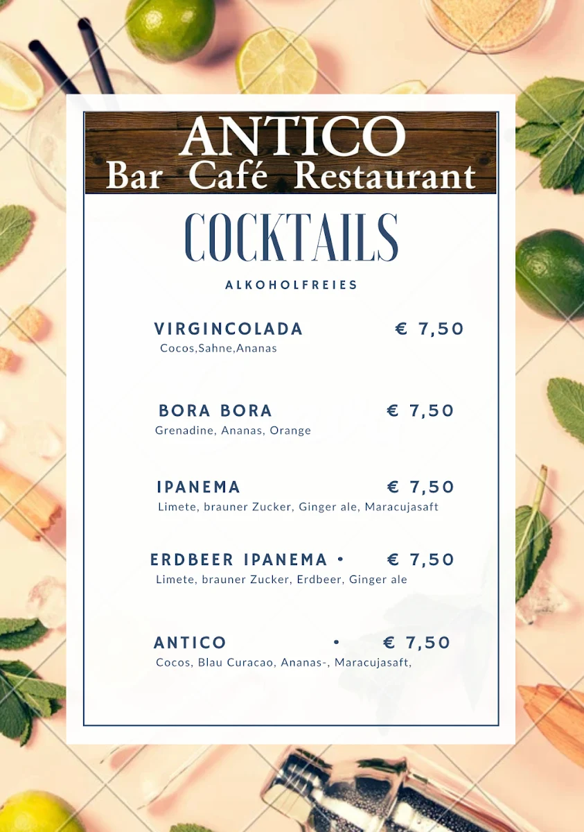 Speisekarte, Restaurant-Pizzeria Antico