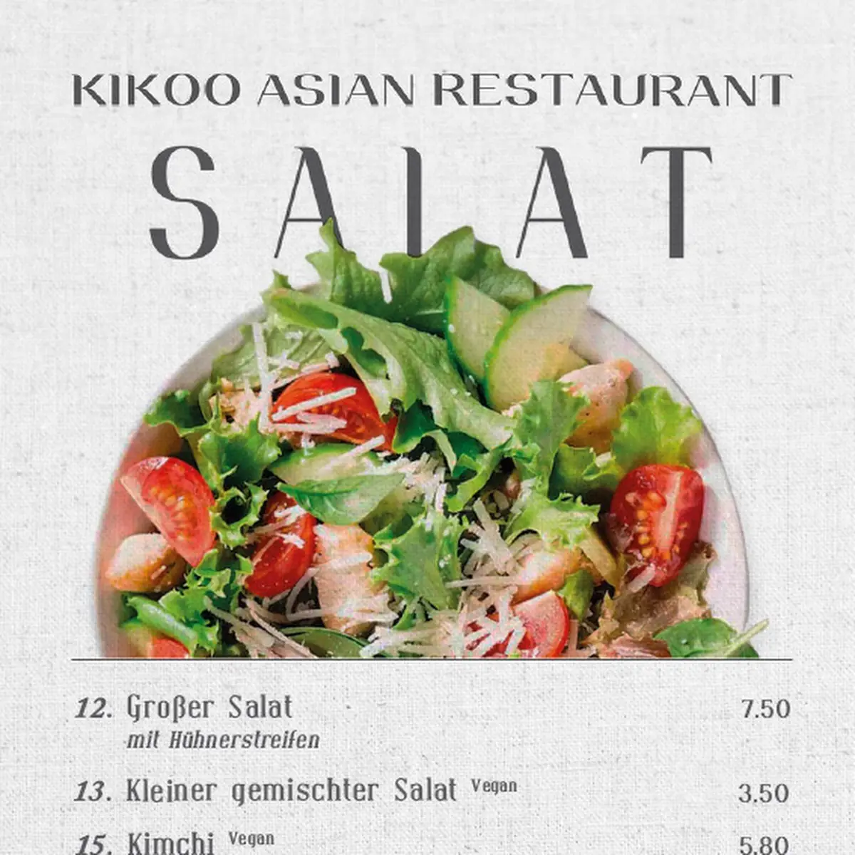 Speisekarte, Kikoo Asia Restaurant