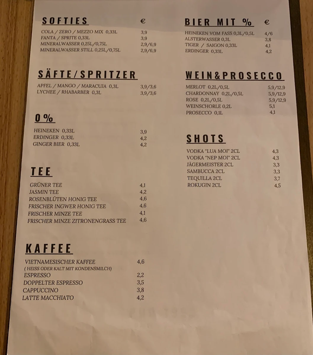Speisekarte, Pho 1990