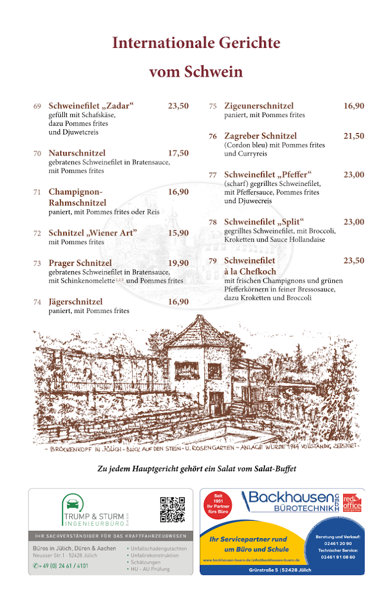 Speisekarte, Restaurant »Am Hexenturm« & Hotel