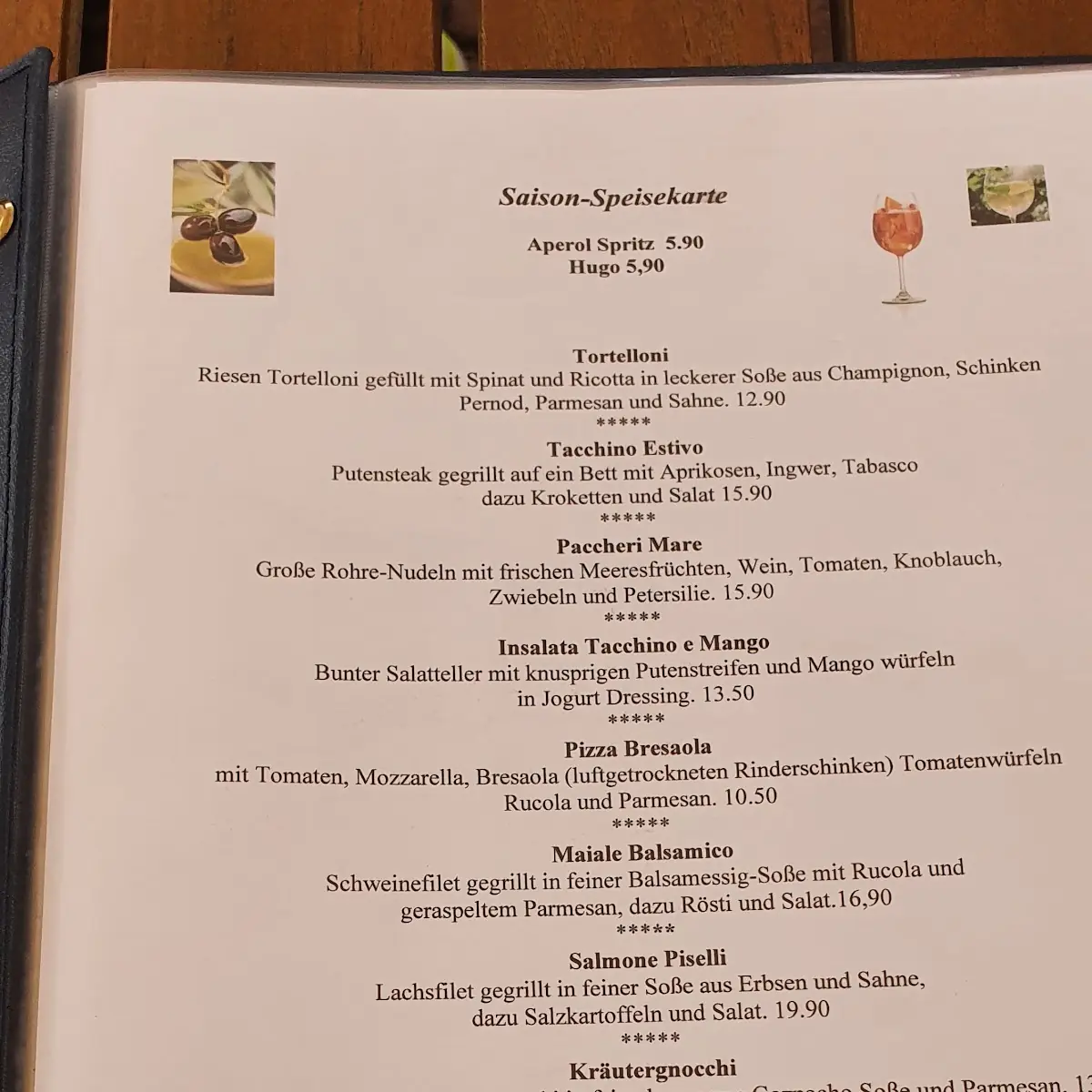 Speisekarte, Ristorante Vivere