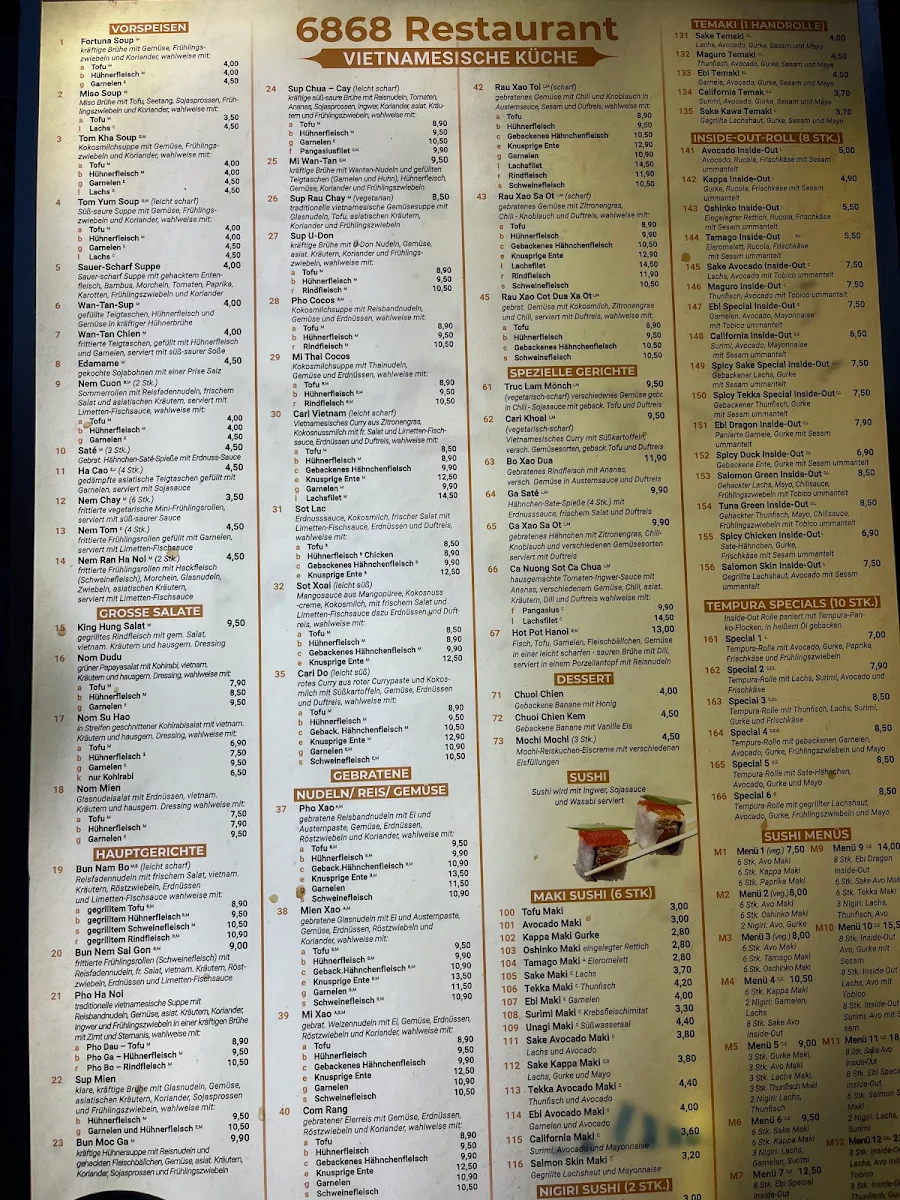 Speisekarte, 6868 Restaurant