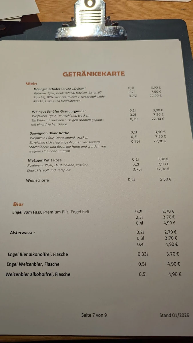 Speisekarte, Zum Ochsen