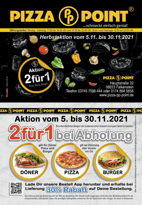 Speisekarte, Pizza pp Point Falkenstein/Vogtland