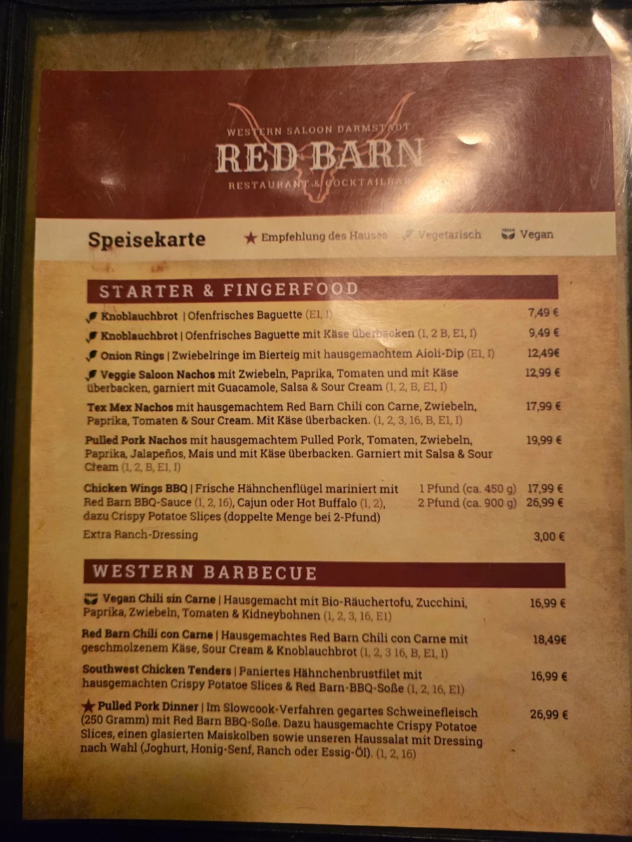 Speisekarte, Red Barn | Western BBQ Restaurant