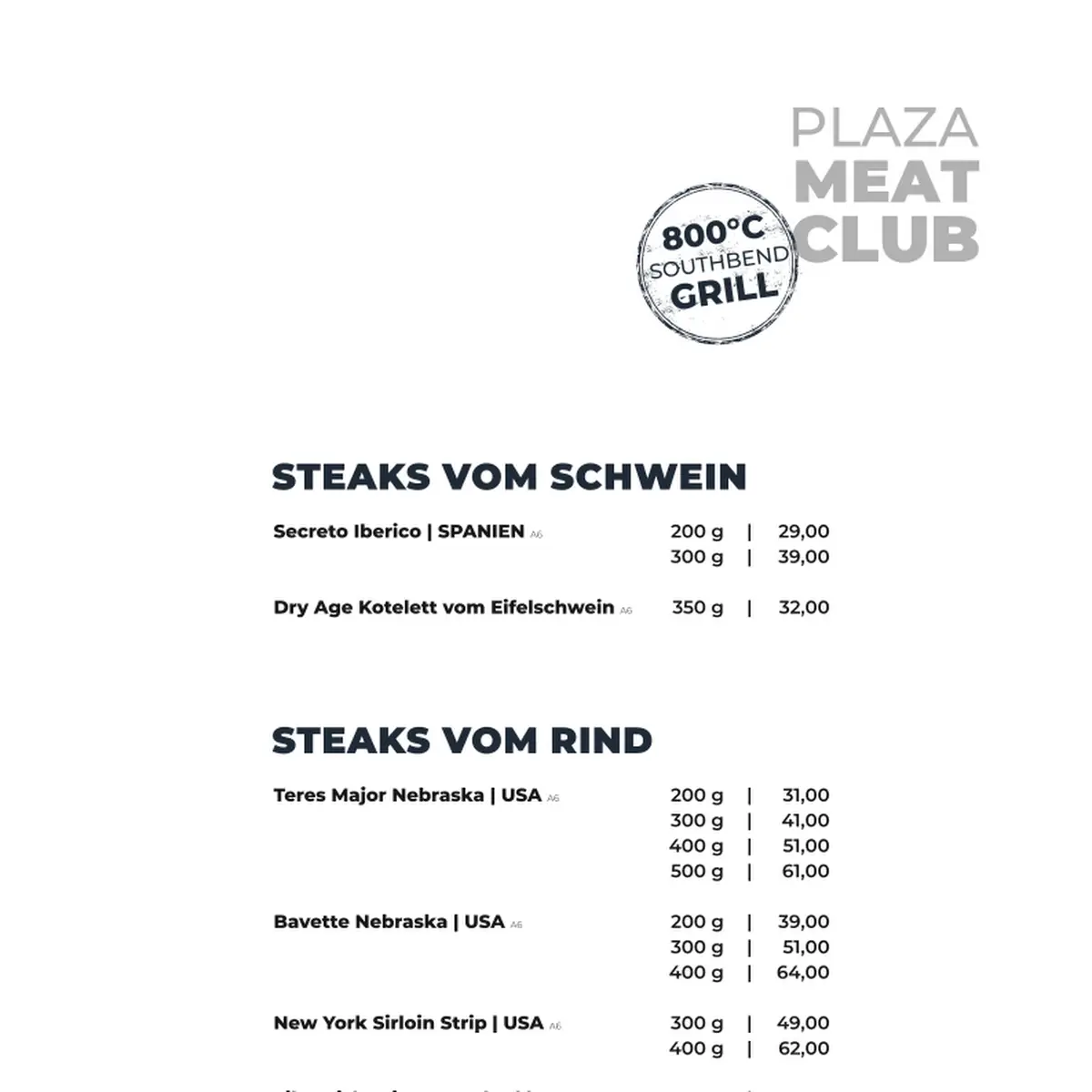 Speisekarte, Plaza Grill - Restaurant & Lounge