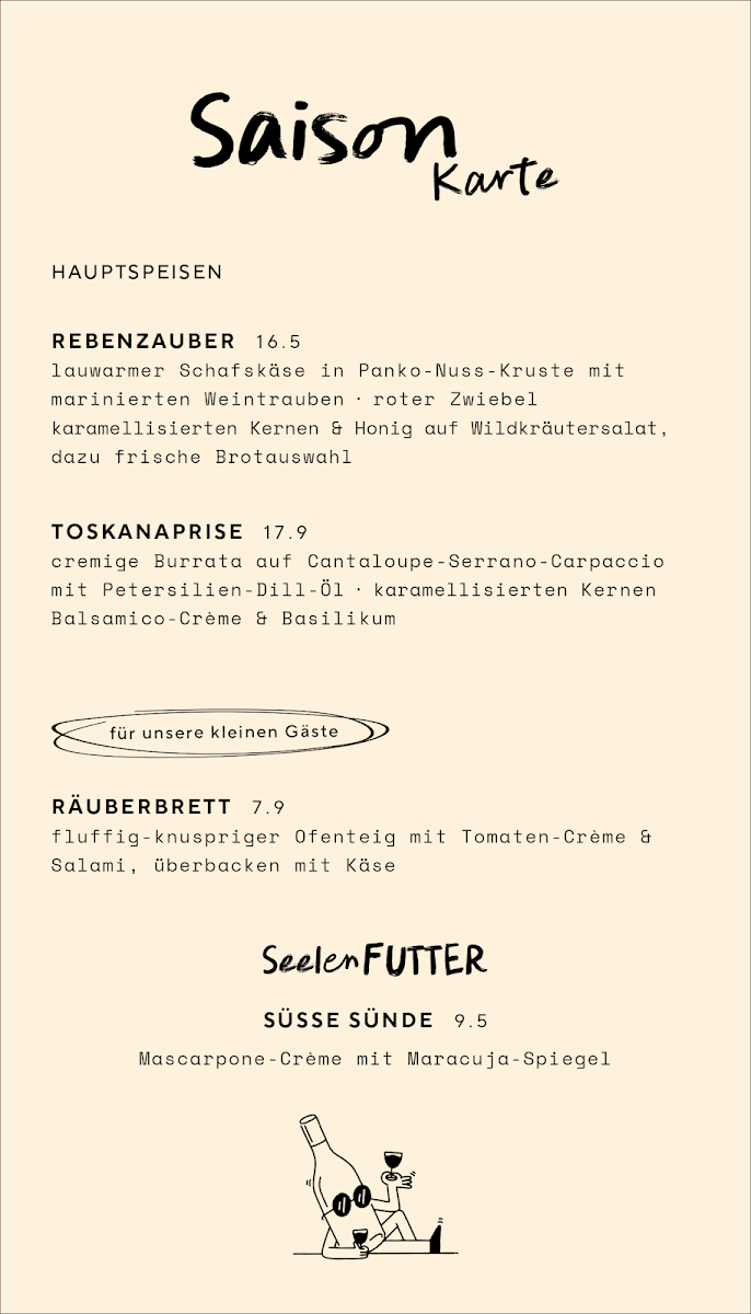Speisekarte, Bonni's Weinbar & Brasserie