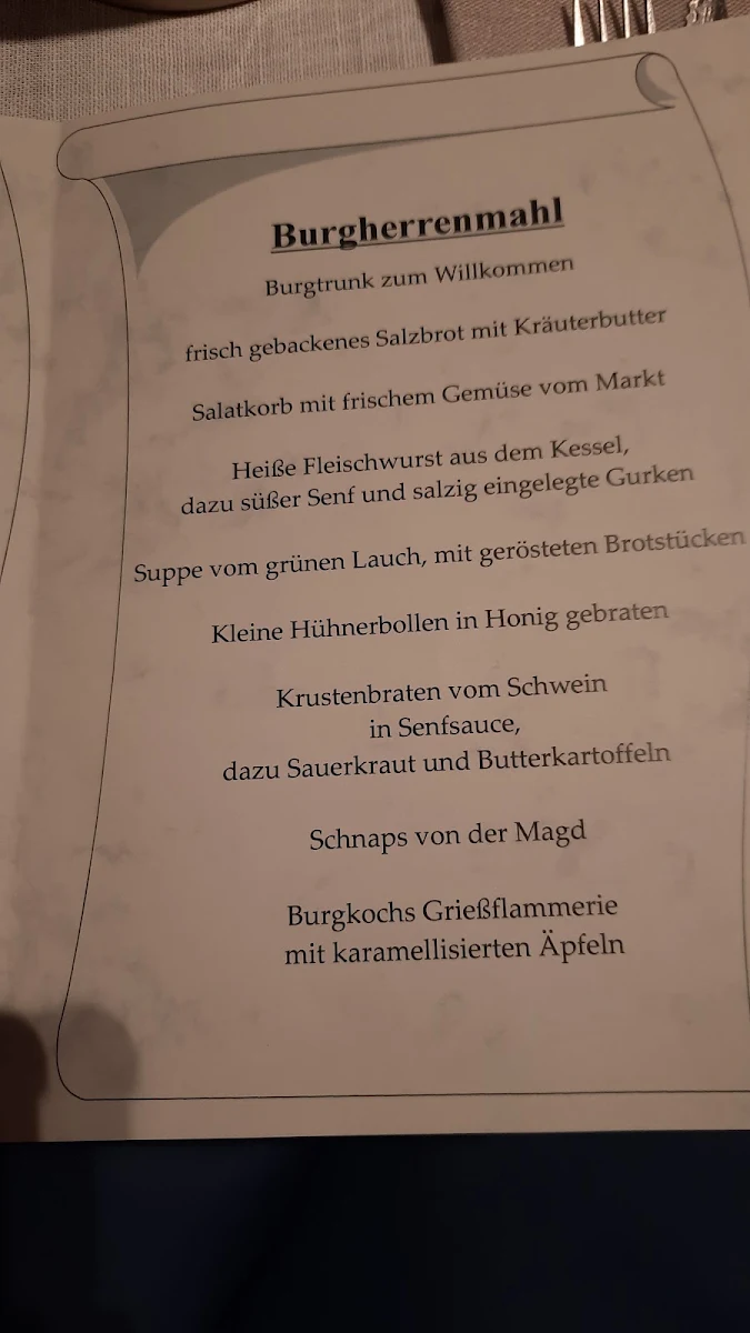 Speisekarte, Restaurant Burg Blankenstein
