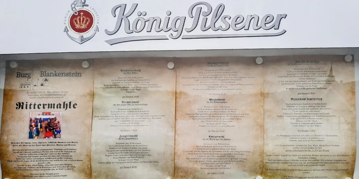 Speisekarte, Restaurant Burg Blankenstein