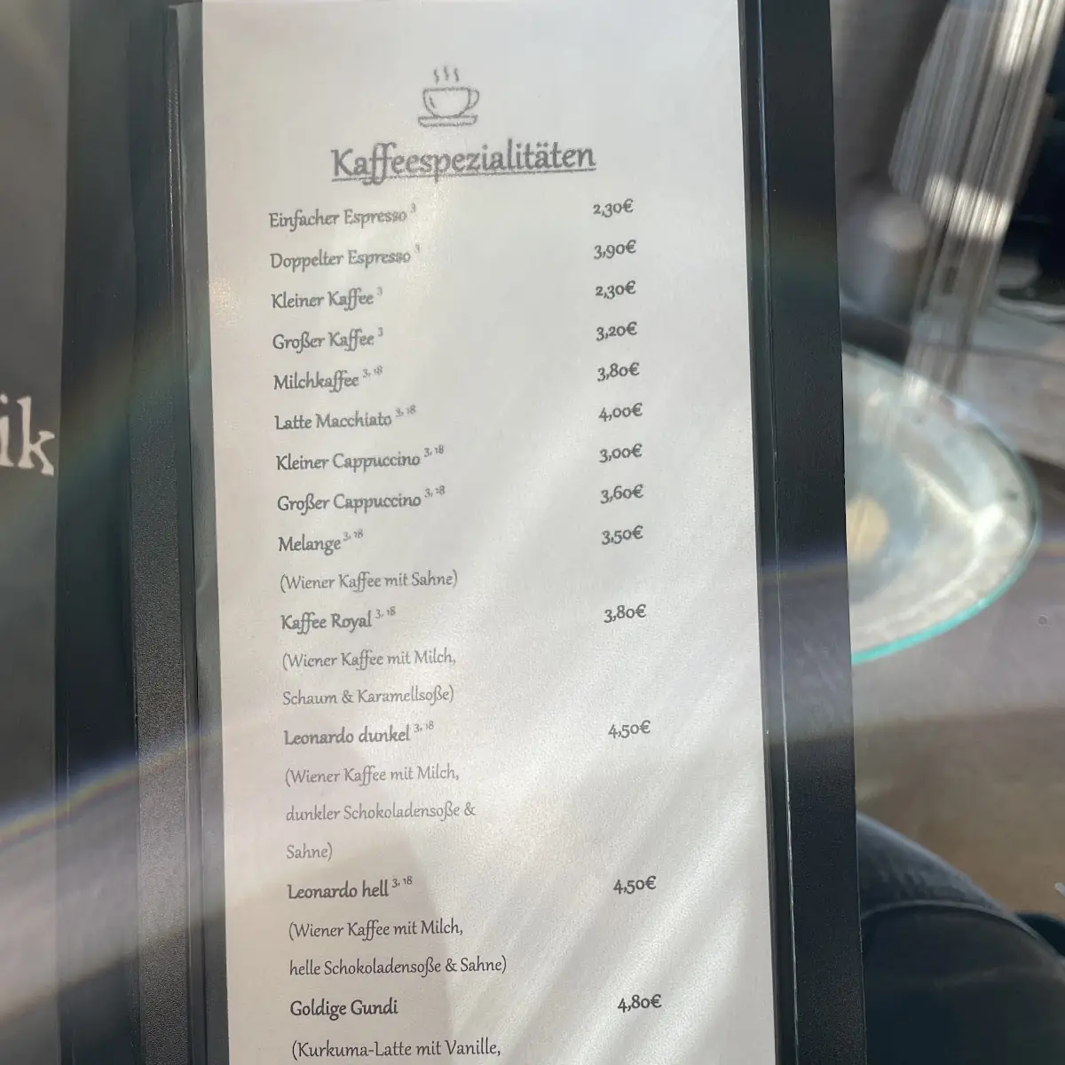 Speisekarte, Bäckerei Kalik