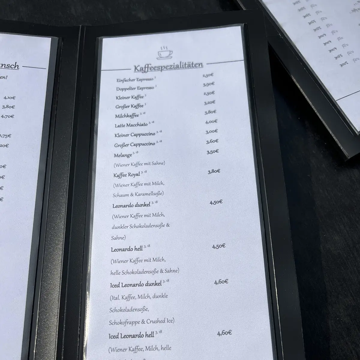 Speisekarte, Bäckerei Kalik