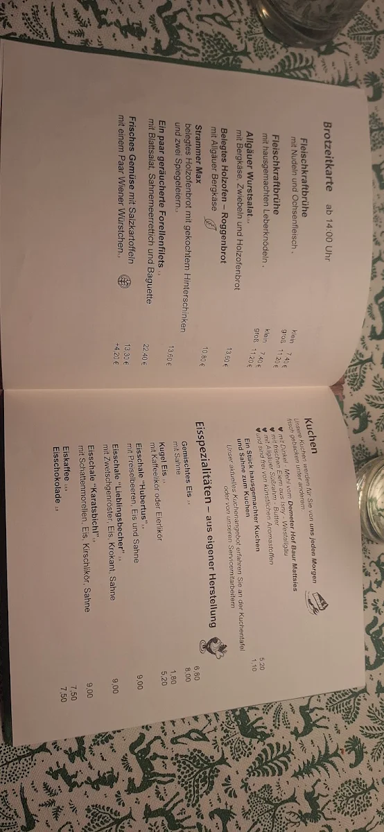 Speisekarte, Cafe Restaurant Karatsbichl