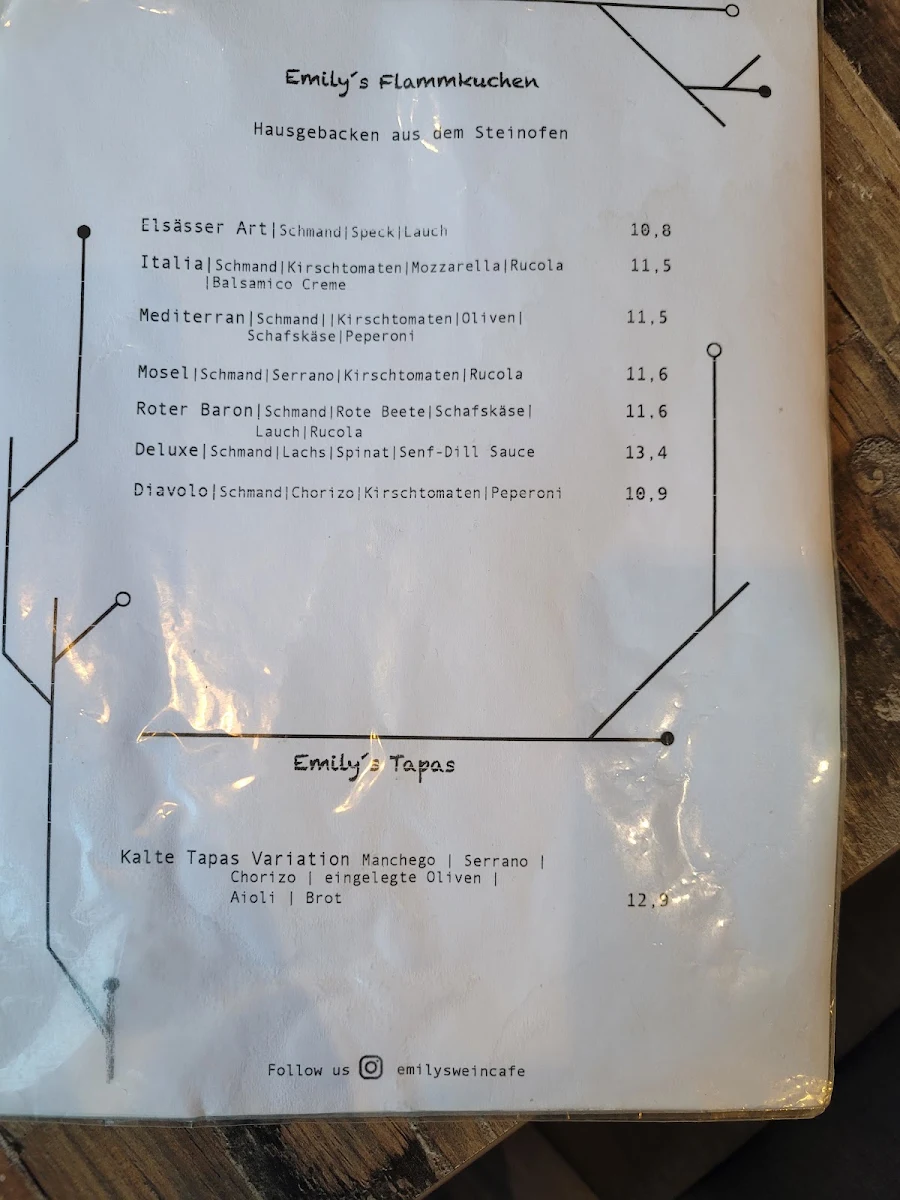 Speisekarte, Emily's Wein-Café