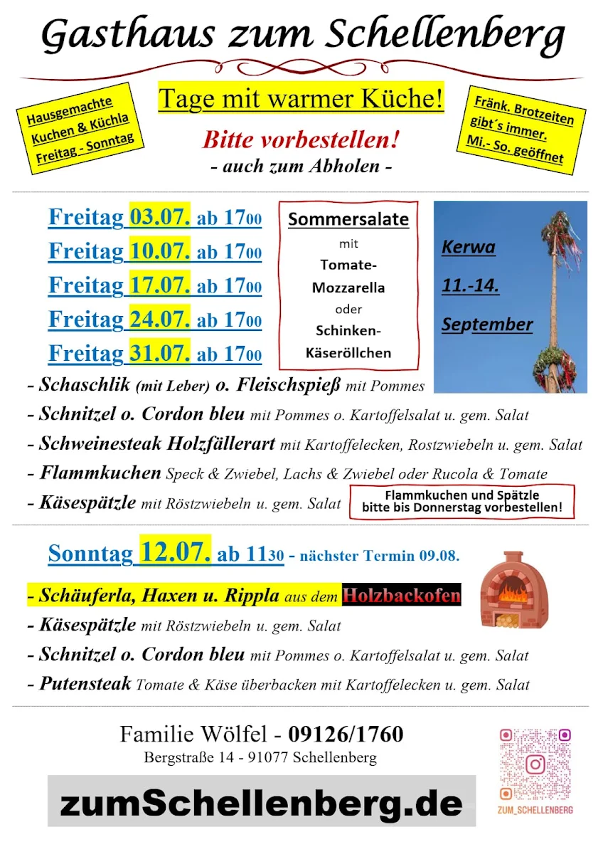 Speisekarte, Gasthaus zum Schellenberg