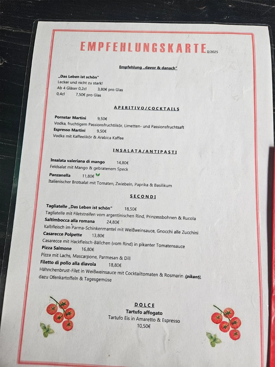 Speisekarte, Das Leben Ist Schön